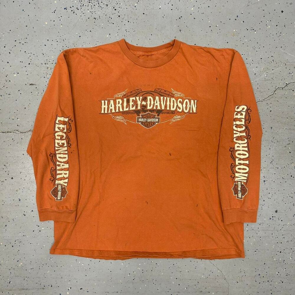 Y2K Orange Harley Davidson long sleeve shirt
